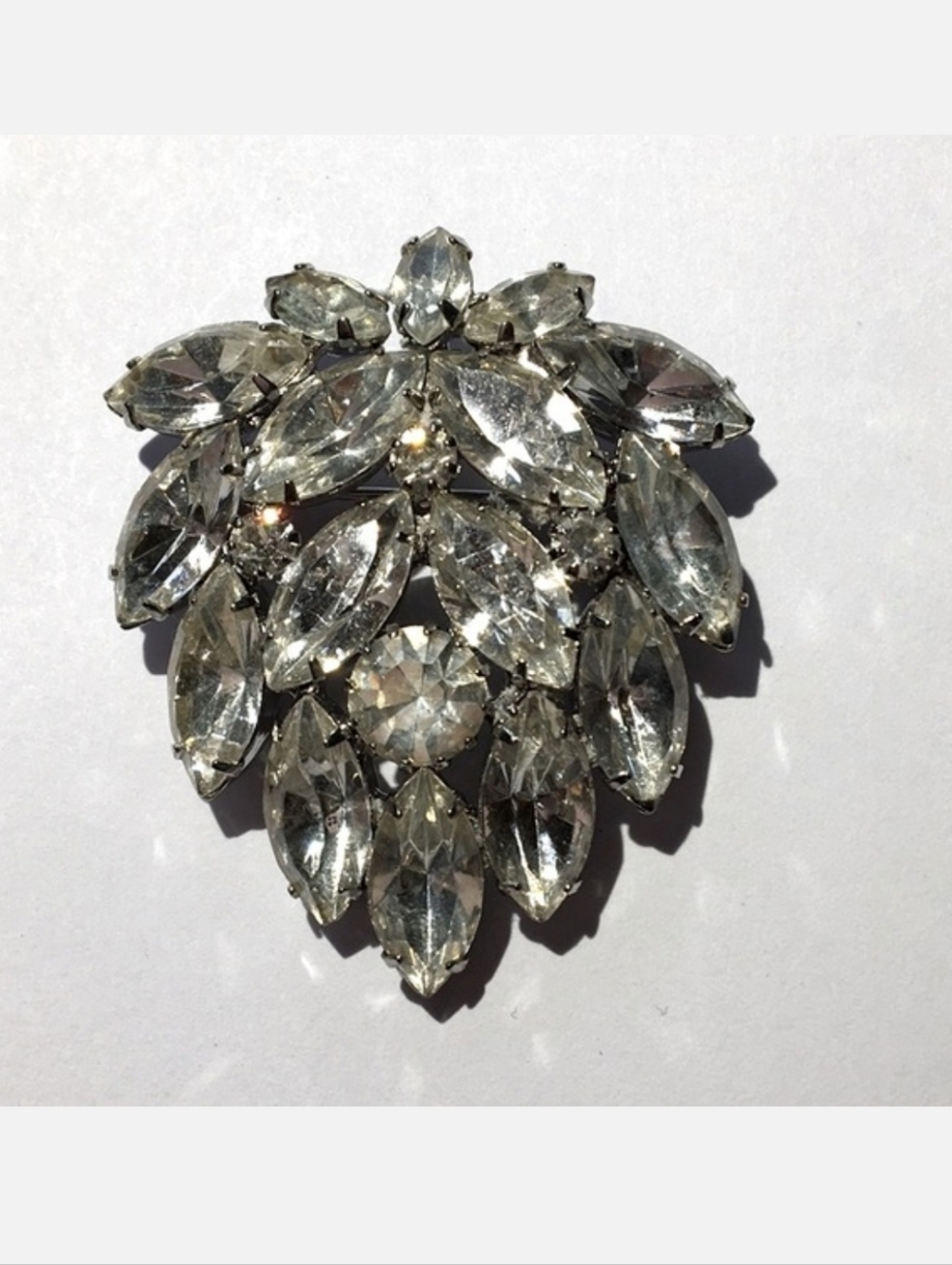 Silver Rhodium Plated Clear Rhinestone Marquis Pin Unsigned Weiss?